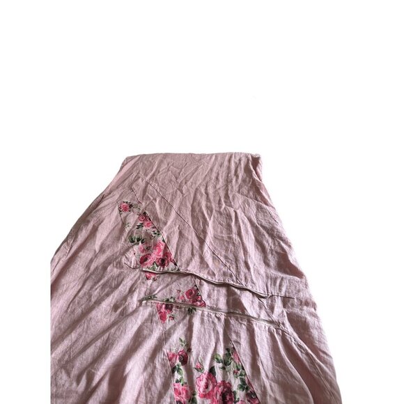Lin Blanc 100% Linen Pink Floral Embellished Long Dress Lagenlook- Sz 46 Unique - Picture 6 of 10